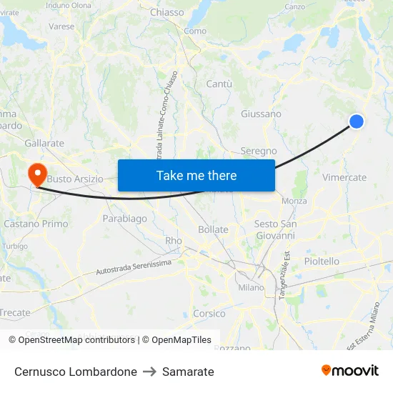 Cernusco Lombardone to Samarate map