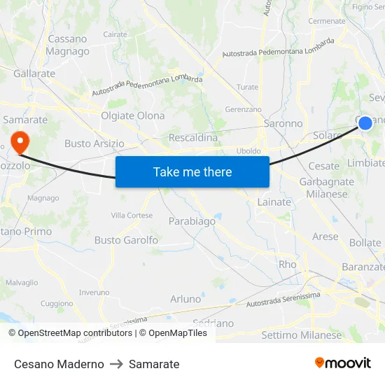 Cesano Maderno to Samarate map