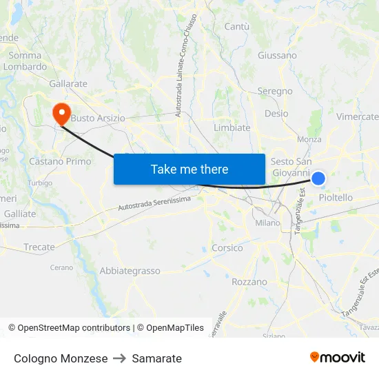 Cologno Monzese to Samarate map