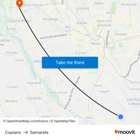 Copiano to Samarate map