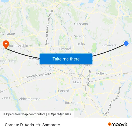 Cornate D' Adda to Samarate map