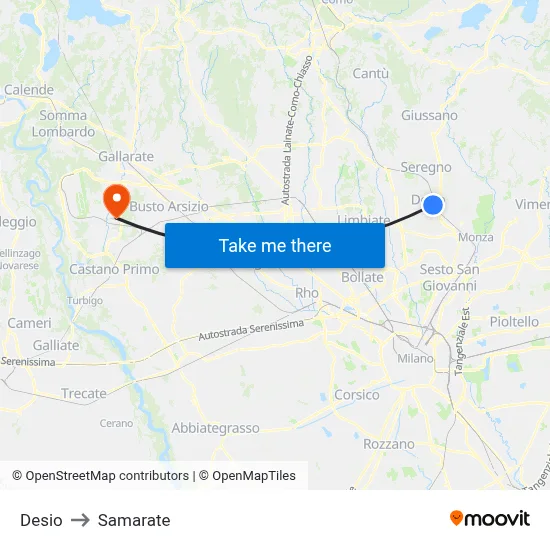 Desio to Samarate map