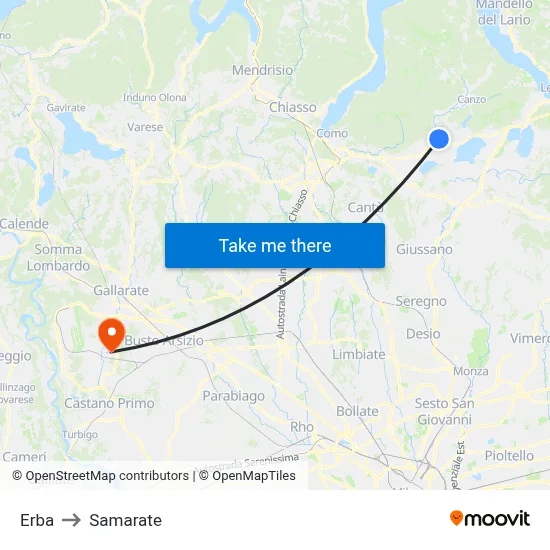 Erba to Samarate map