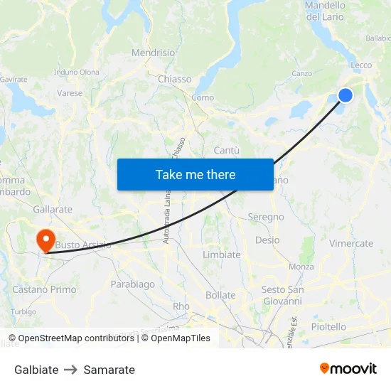 Galbiate to Samarate map