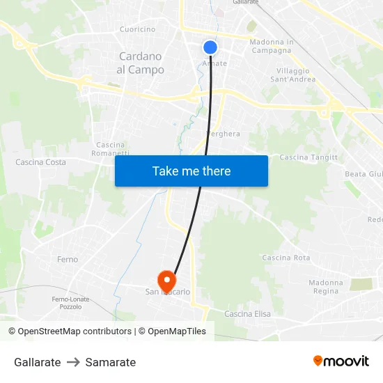 Gallarate to Samarate map
