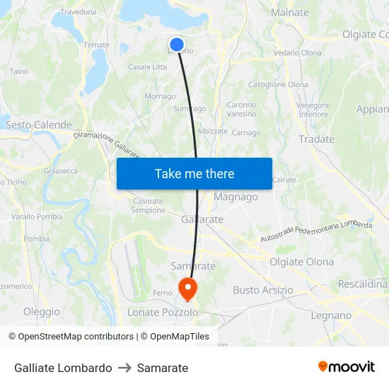 Galliate Lombardo to Samarate map