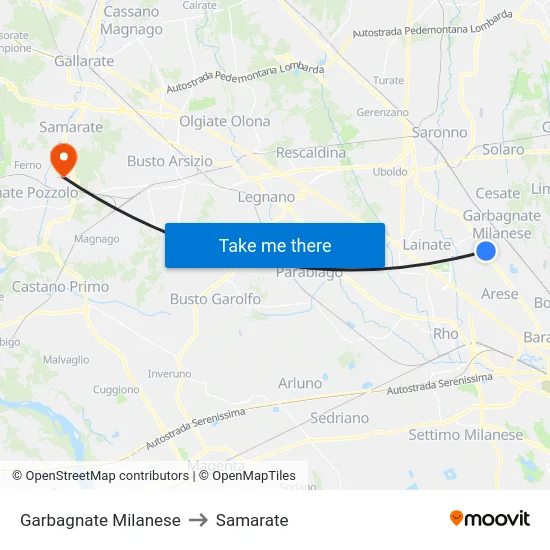 Garbagnate Milanese to Samarate map