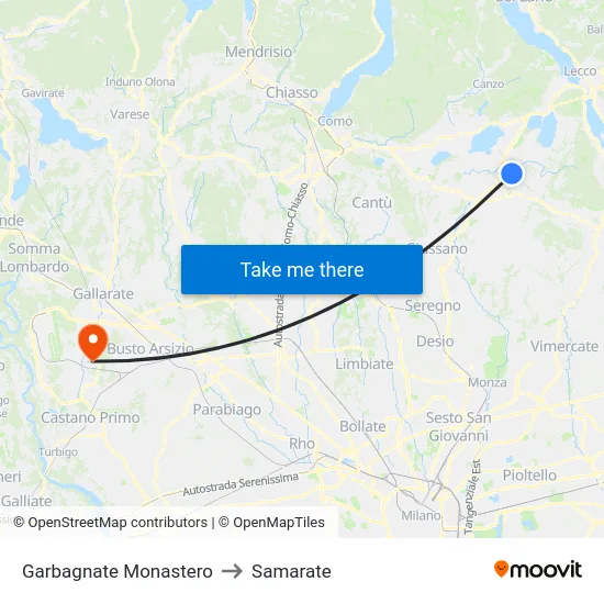 Garbagnate Monastero to Samarate map