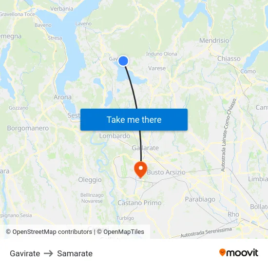 Gavirate to Samarate map