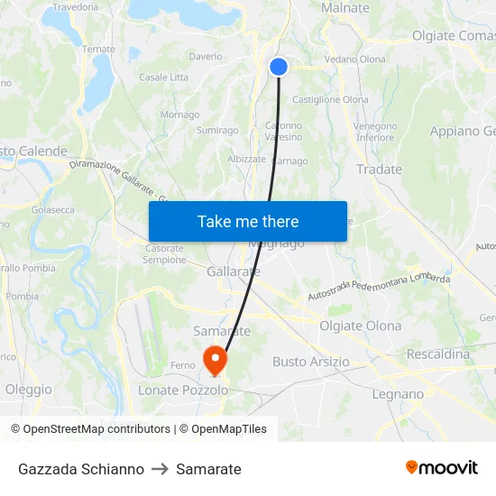 Gazzada Schianno to Samarate map