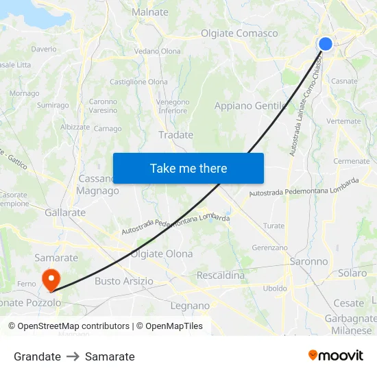 Grandate to Samarate map