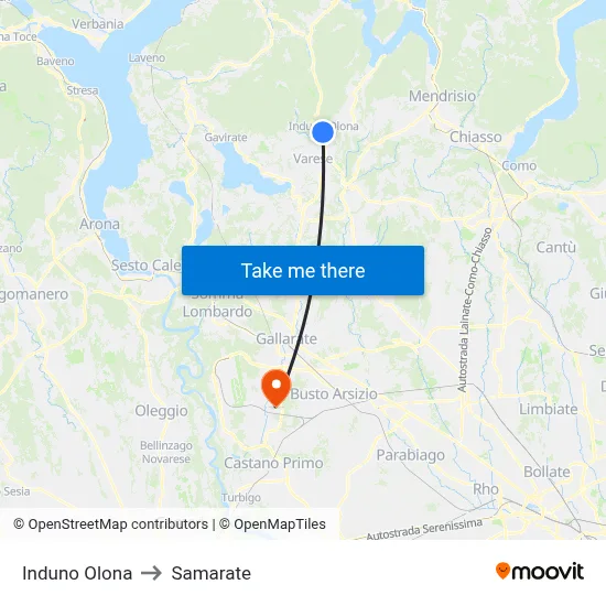 Induno Olona to Samarate map