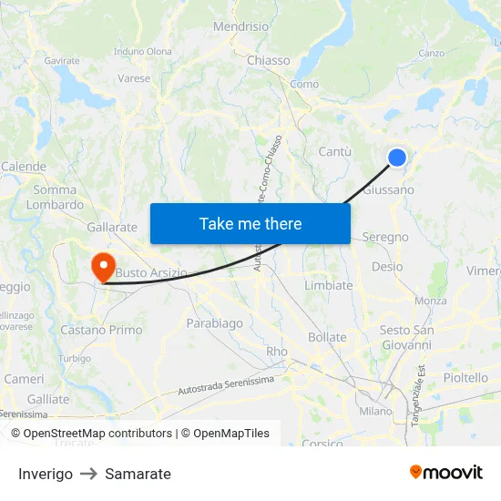 Inverigo to Samarate map