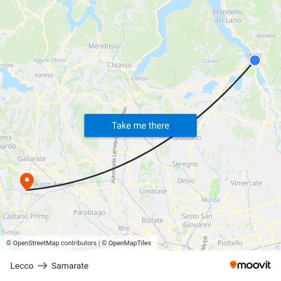 Lecco to Samarate map