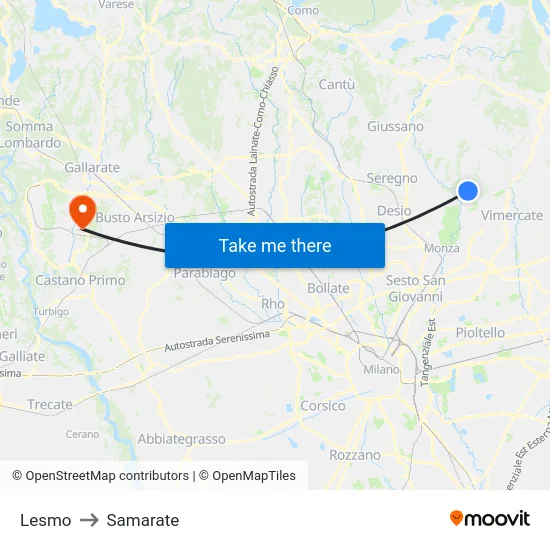 Lesmo to Samarate map