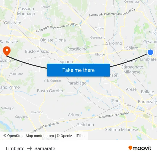Limbiate to Samarate map