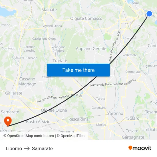 Lipomo to Samarate map