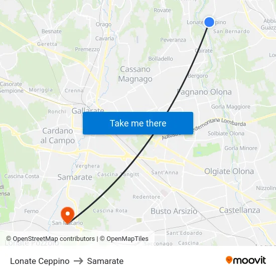 Lonate Ceppino to Samarate map