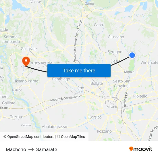 Macherio to Samarate map