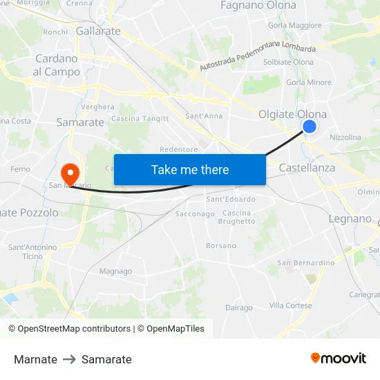Marnate to Samarate map
