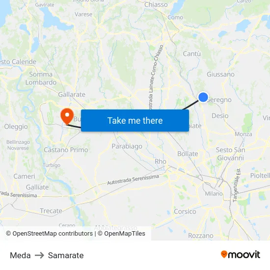 Meda to Samarate map