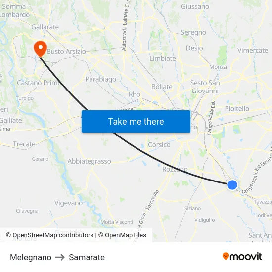 Melegnano to Samarate map
