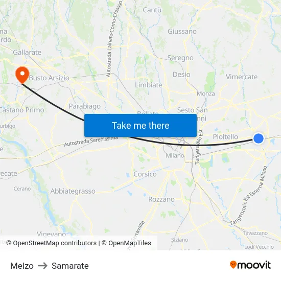 Melzo to Samarate map