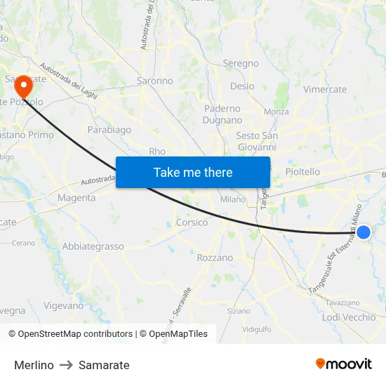 Merlino to Samarate map