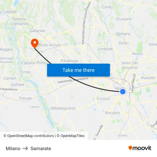 Milan to Samarate map