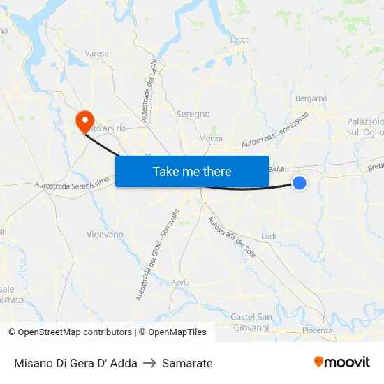 Misano di Gera d'Adda to Samarate map