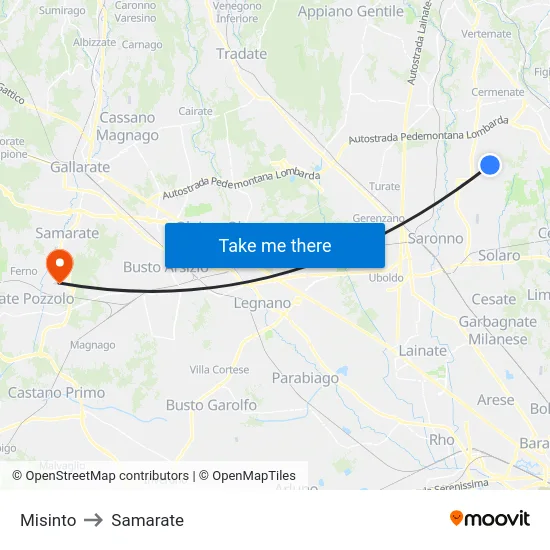 Misinto to Samarate map