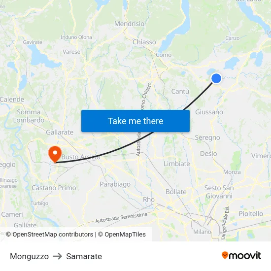 Monguzzo to Samarate map