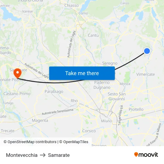 Montevecchia to Samarate map