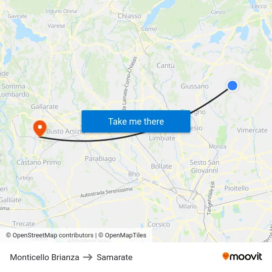 Monticello Brianza to Samarate map