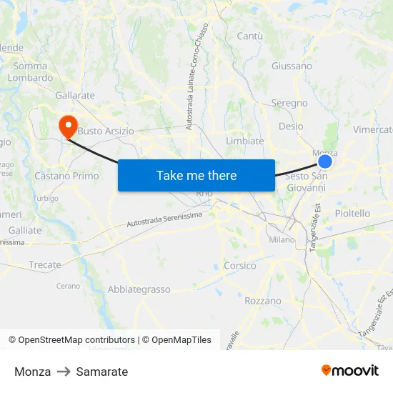 Monza to Samarate map