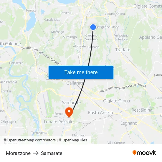 Morazzone to Samarate map