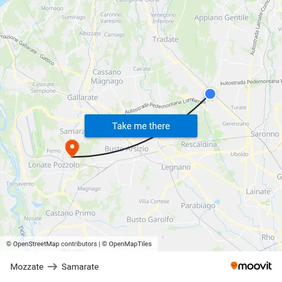 Mozzate to Samarate map