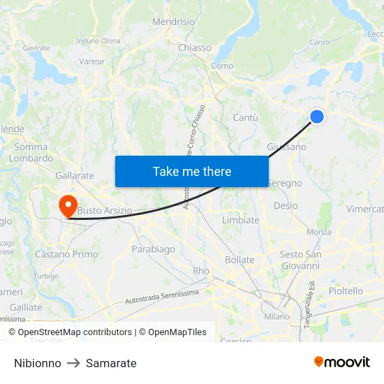 Nibionno to Samarate map