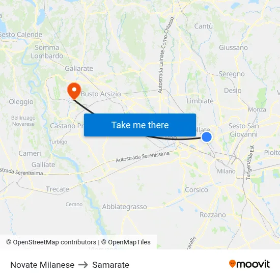 Novate Milanese to Samarate map