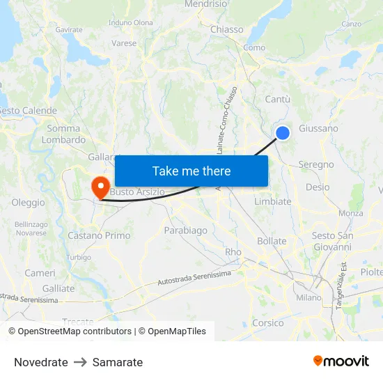 Novedrate to Samarate map