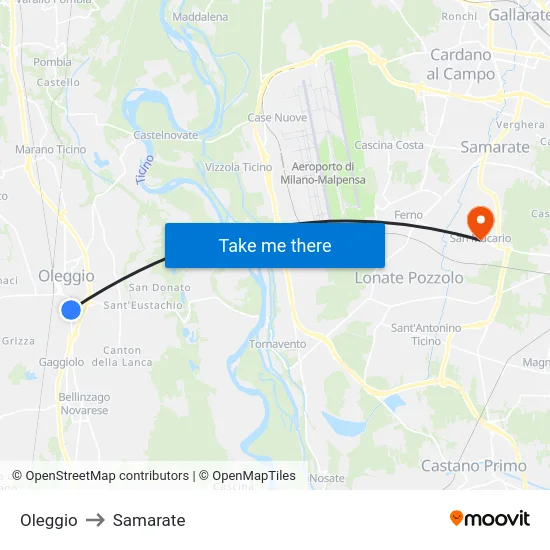 Oleggio to Samarate map