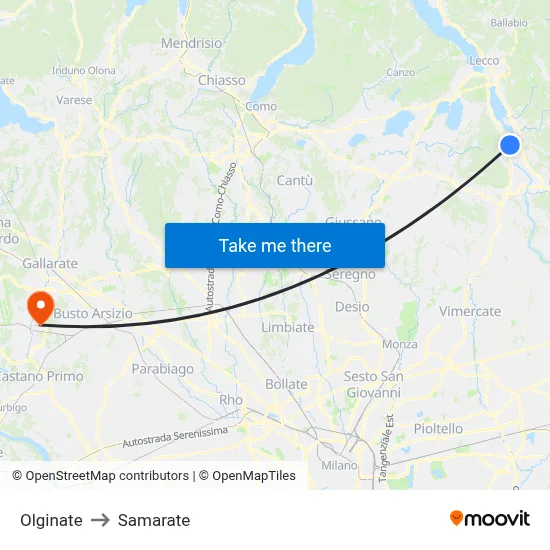 Olginate to Samarate map