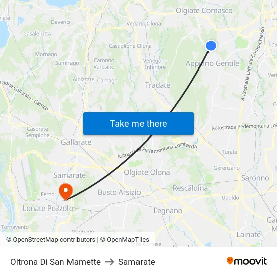 Oltrona Di San Mamette to Samarate map