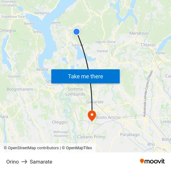 Orino to Samarate map
