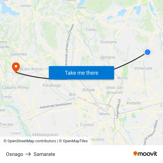 Osnago to Samarate map