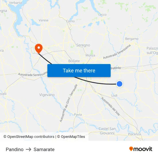 Pandino to Samarate map