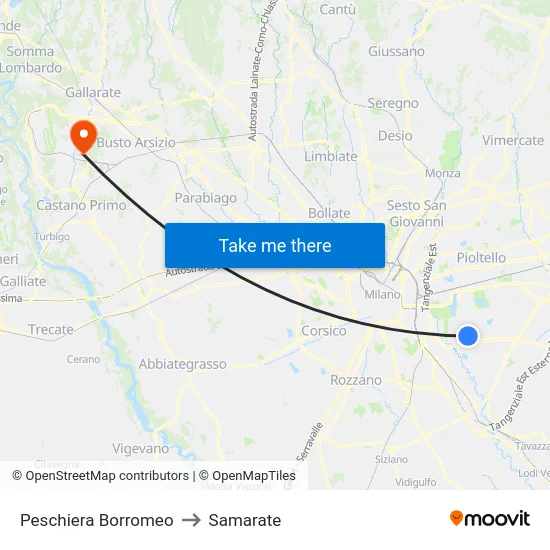 Peschiera Borromeo to Samarate map