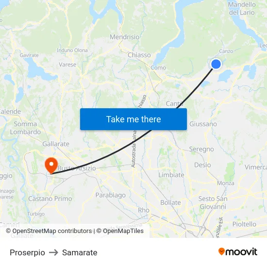 Proserpio to Samarate map