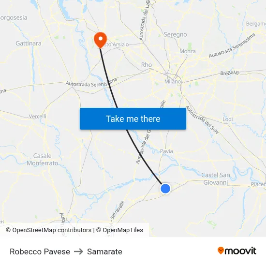 Robecco Pavese to Samarate map