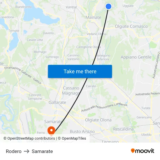 Rodero to Samarate map